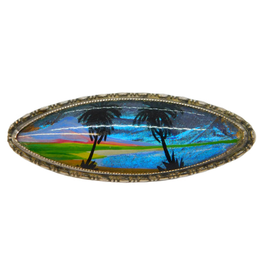 TLM Sterling Silver Morpho Butterfly Wing Palm Tree Brooch Antique c1920