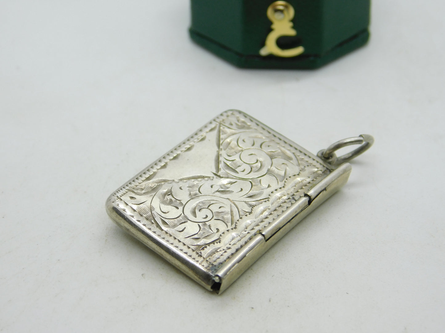 Edwardian Sterling Silver Floral Envelope Stamp Case Fob Antique 1909 Birmingham