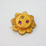 Victorian 9ct Gold, Diamond, Ruby Floral Locket Brooch Pin Antique c1880