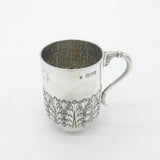 Victorian Sterling Silver Floral Pattern Christening Mug Antique 1897 London