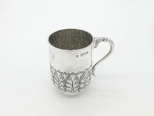 Victorian Sterling Silver Floral Pattern Christening Mug Antique 1897 London