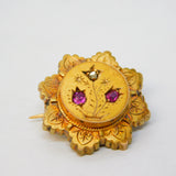 Victorian 9ct Gold, Diamond, Ruby Floral Locket Brooch Pin Antique c1880