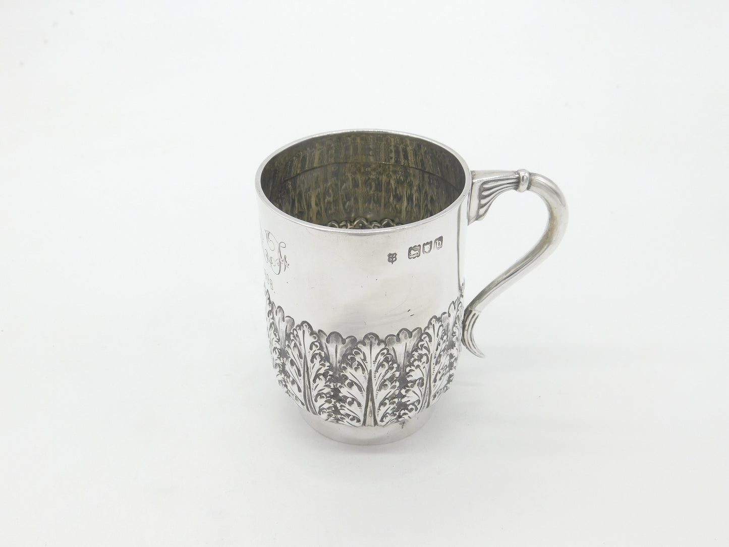 Victorian Sterling Silver Floral Pattern Christening Mug Antique 1897 London