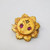 Victorian 9ct Gold, Diamond, Ruby Floral Locket Brooch Pin Antique c1880