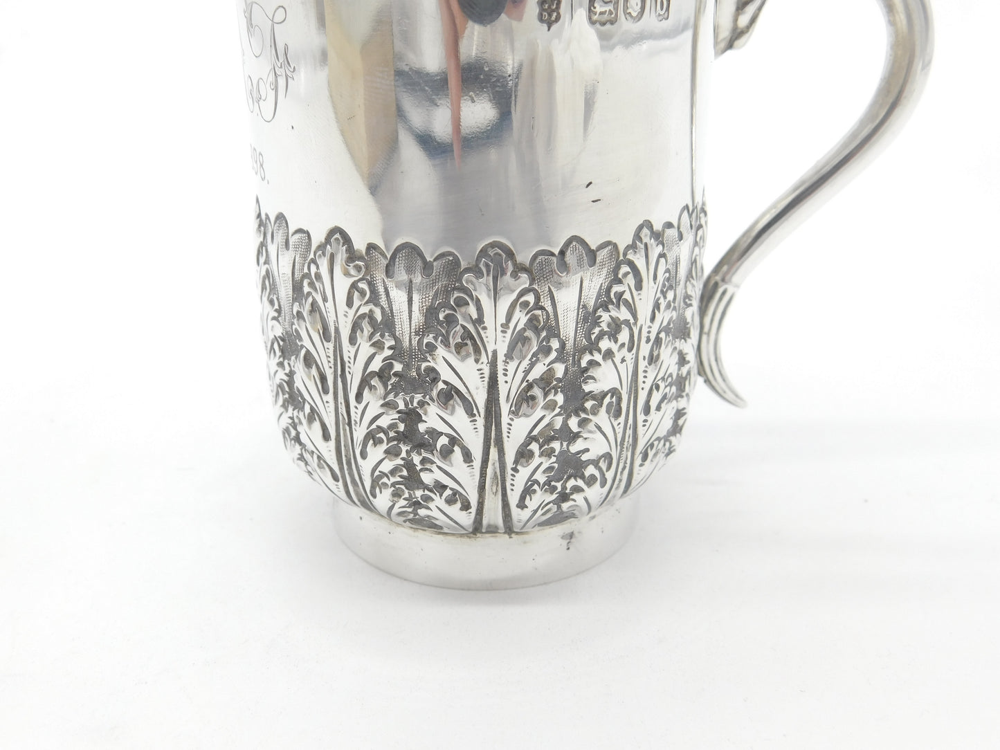 Victorian Sterling Silver Floral Pattern Christening Mug Antique 1897 London