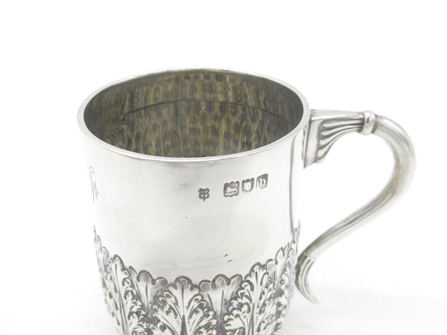 Victorian Sterling Silver Floral Pattern Christening Mug Antique 1897 London