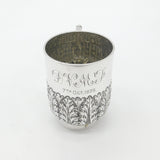Victorian Sterling Silver Floral Pattern Christening Mug Antique 1897 London