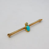 Edwardian 9ct Gold, Cabochon Turquoise, 0.1ct Diamond Brooch Antique c1910