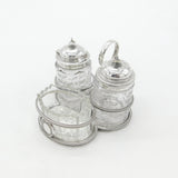 Victorian Sterling Silver & Cut Glass Cruet Set Antique 1877 Birmingham