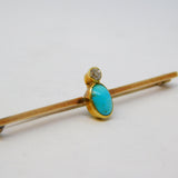 Edwardian 9ct Gold, Cabochon Turquoise, 0.1ct Diamond Brooch Antique c1910