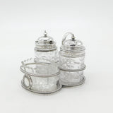 Victorian Sterling Silver & Cut Glass Cruet Set Antique 1877 Birmingham