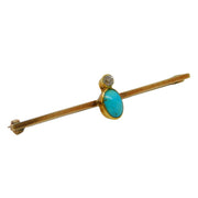 Edwardian 9ct Gold, Cabochon Turquoise, 0.1ct Diamond Brooch Antique c1910