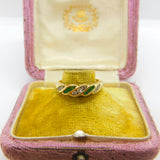 14ct Yellow Gold, Emerald & White Spinel Set Swirl Band Ring Vintage c1980