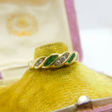 14ct Yellow Gold, Emerald & White Spinel Set Swirl Band Ring Vintage c1980