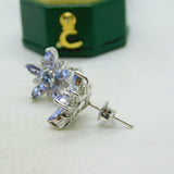 9ct White Gold, Tanzanite & Diamond Floral Stud Earrings Vintage c2000