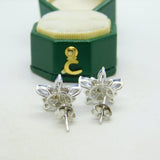 9ct White Gold, Tanzanite & Diamond Floral Stud Earrings Vintage c2000