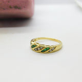 14ct Yellow Gold, Emerald & White Spinel Set Swirl Band Ring Vintage c1980