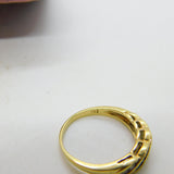 14ct Yellow Gold, Emerald & White Spinel Set Swirl Band Ring Vintage c1980