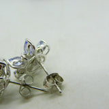 9ct White Gold, Tanzanite & Diamond Floral Stud Earrings Vintage c2000