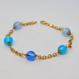 9ct Yellow Gold Five-Bead Blue Murano Glass Cable Bracelet Vintage c1980