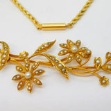 Edwardian 18ct Yellow Gold & Seed Pearl Floral Lavalier Necklace Antique c1910