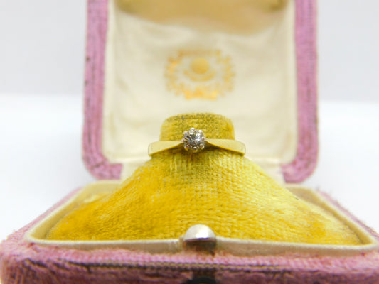 18ct Yellow Gold & 0.1ct Diamond Set Solitaire Ring Vintage c1970