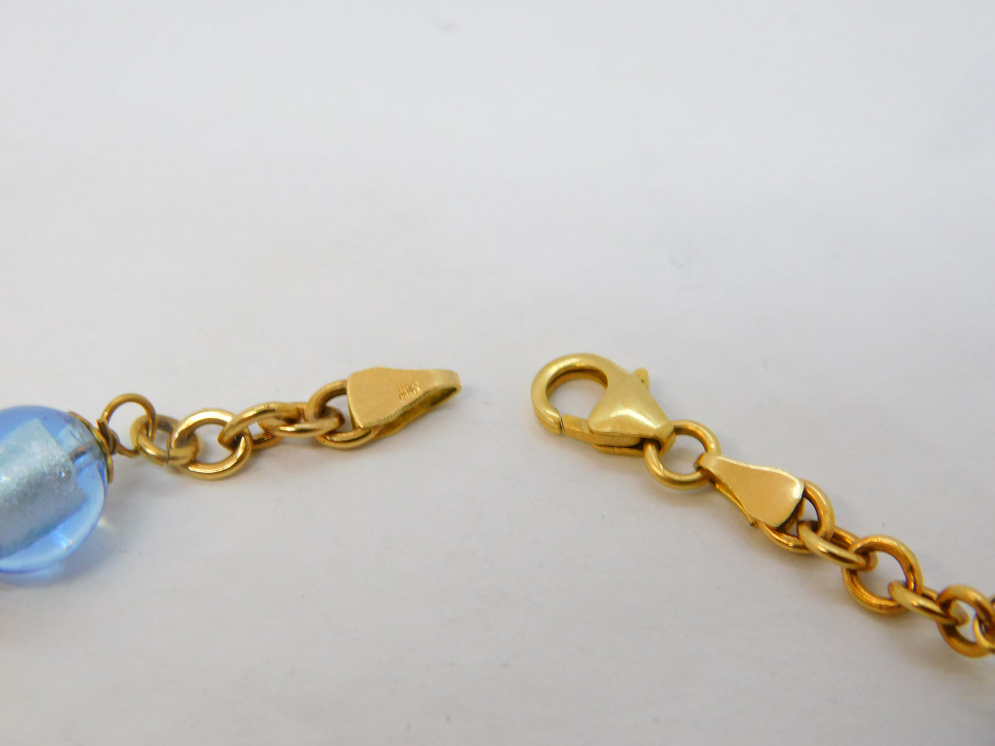 9ct Yellow Gold Five-Bead Blue Murano Glass Cable Bracelet Vintage c1980