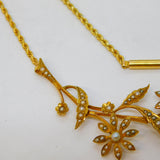 Edwardian 18ct Yellow Gold & Seed Pearl Floral Lavalier Necklace Antique c1910