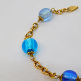 9ct Yellow Gold Five-Bead Blue Murano Glass Cable Bracelet Vintage c1980