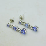 18ct White Gold, Tanzanite & Diamond Droplet Stud Earrings Vintage c2000