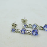 18ct White Gold, Tanzanite & Diamond Droplet Stud Earrings Vintage c2000