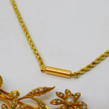 Edwardian 18ct Yellow Gold & Seed Pearl Floral Lavalier Necklace Antique c1910