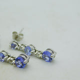 18ct White Gold, Tanzanite & Diamond Droplet Stud Earrings Vintage c2000