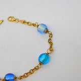 9ct Yellow Gold Five-Bead Blue Murano Glass Cable Bracelet Vintage c1980