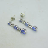 18ct White Gold, Tanzanite & Diamond Droplet Stud Earrings Vintage c2000