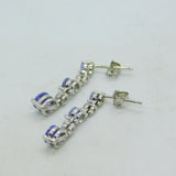 18ct White Gold, Tanzanite & Diamond Droplet Stud Earrings Vintage c2000