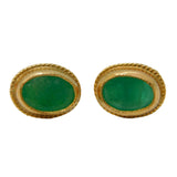 9ct Yellow Gold & Green Emerald Stud Earrings Vintage c1970
