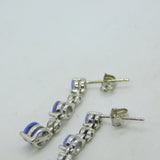 18ct White Gold, Tanzanite & Diamond Droplet Stud Earrings Vintage c2000