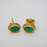 9ct Yellow Gold & Green Emerald Stud Earrings Vintage c1970