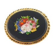 Victorian 9ct Yellow Gold Mounted Floral Micro Mosaic Brooch Antique c1860