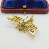 9ct Yellow Gold, Imperial Topaz & Ruby Set Dragonfly Insect Brooch 1973 London