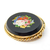 Victorian 9ct Yellow Gold Mounted Floral Micro Mosaic Brooch Antique c1860