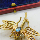 9ct Yellow Gold, Imperial Topaz & Ruby Set Dragonfly Insect Brooch 1973 London