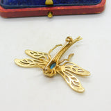 9ct Yellow Gold, Imperial Topaz & Ruby Set Dragonfly Insect Brooch 1973 London
