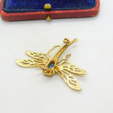 9ct Yellow Gold, Imperial Topaz & Ruby Set Dragonfly Insect Brooch 1973 London