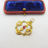 Edwardian 9ct Yellow Gold & Pink Topaz Set Lavalier Drop Pendant c1910 Antique
