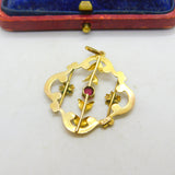 Edwardian 9ct Yellow Gold & Pink Topaz Set Lavalier Drop Pendant c1910 Antique