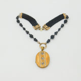 Victorian Whitby Jet, Rolled Gold Large Mourning Locket Necklace Antique c1850