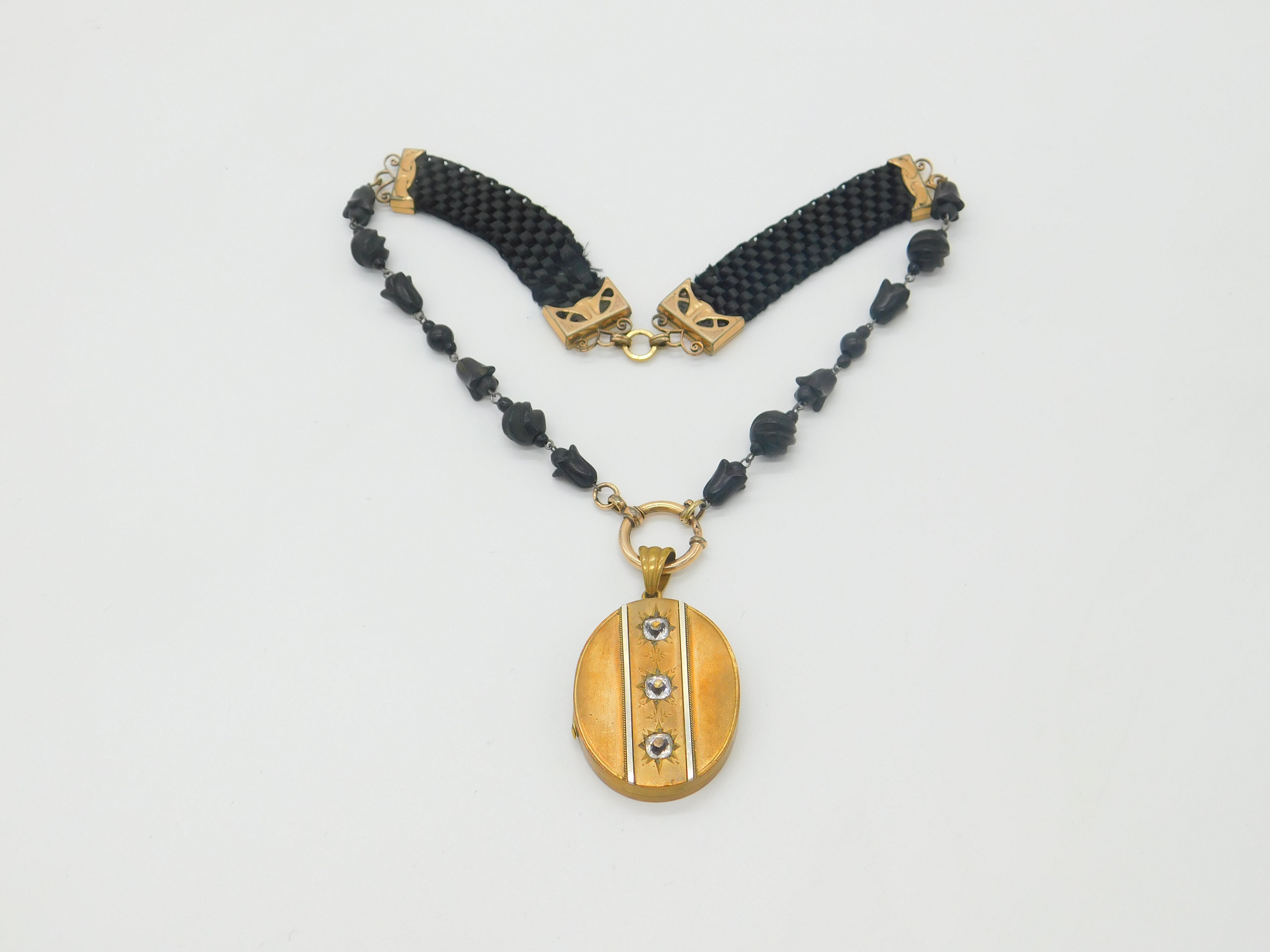 Whitby Jet Locket Victorian Whitby Jet, Rolled Gold Large Mourning Locket Necklace Antiq ...