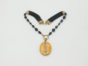 Victorian Whitby Jet, Rolled Gold Large Mourning Locket Necklace Antique c1850